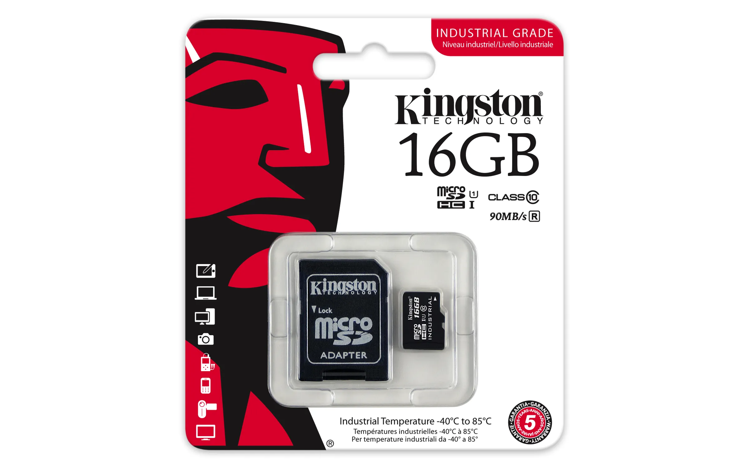 Kingston Industrial 16 GB MicroSDHC Class 10 UHS-I U3 V30 A1 kort + SD-adapter, svart