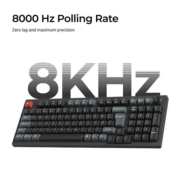 Keychron V5 Ultra 8K 96% -langaton mekaaninen pelin&auml;pp&auml;imist&ouml;, Silk POM Red, musta
