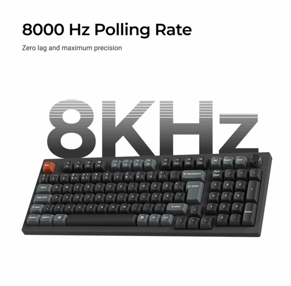 Keychron V5 Ultra 8K 96% -langaton mekaaninen pelin&auml;pp&auml;imist&ouml;, Silk POM Red, musta