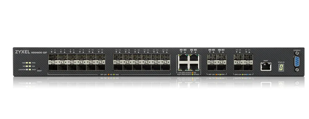 ZYXEL XGS4600-32F L3 Managed Switch, 24 port Gig SFP, 4 dual pers.  and 4x 10G SFP+, stackable, dual PSU