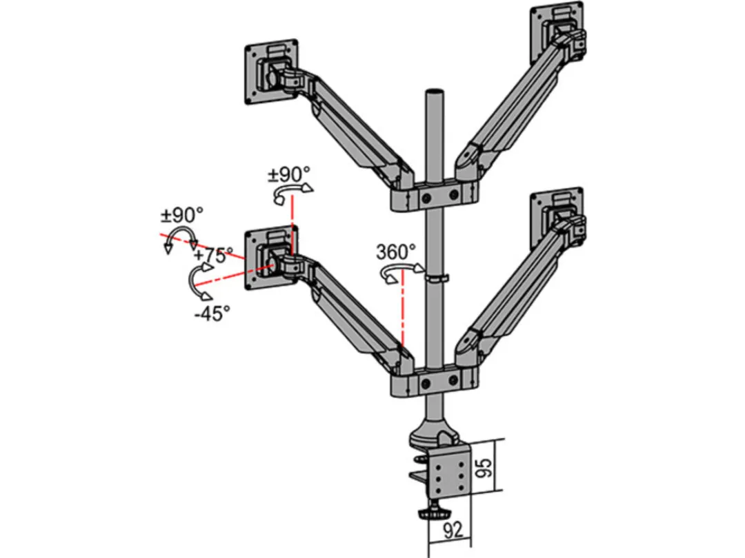 Multibrackets Gas Lift Arm Quad - skrivbordsf&auml;ste, silver, 15&quot;-32&quot;, 4x7.5Kg