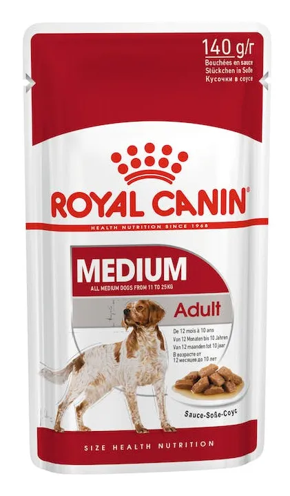 Royal Canin Medium Adult Chunks in Gravy, V&aring;tfoder f&ouml;r hund, 10 x 140 g