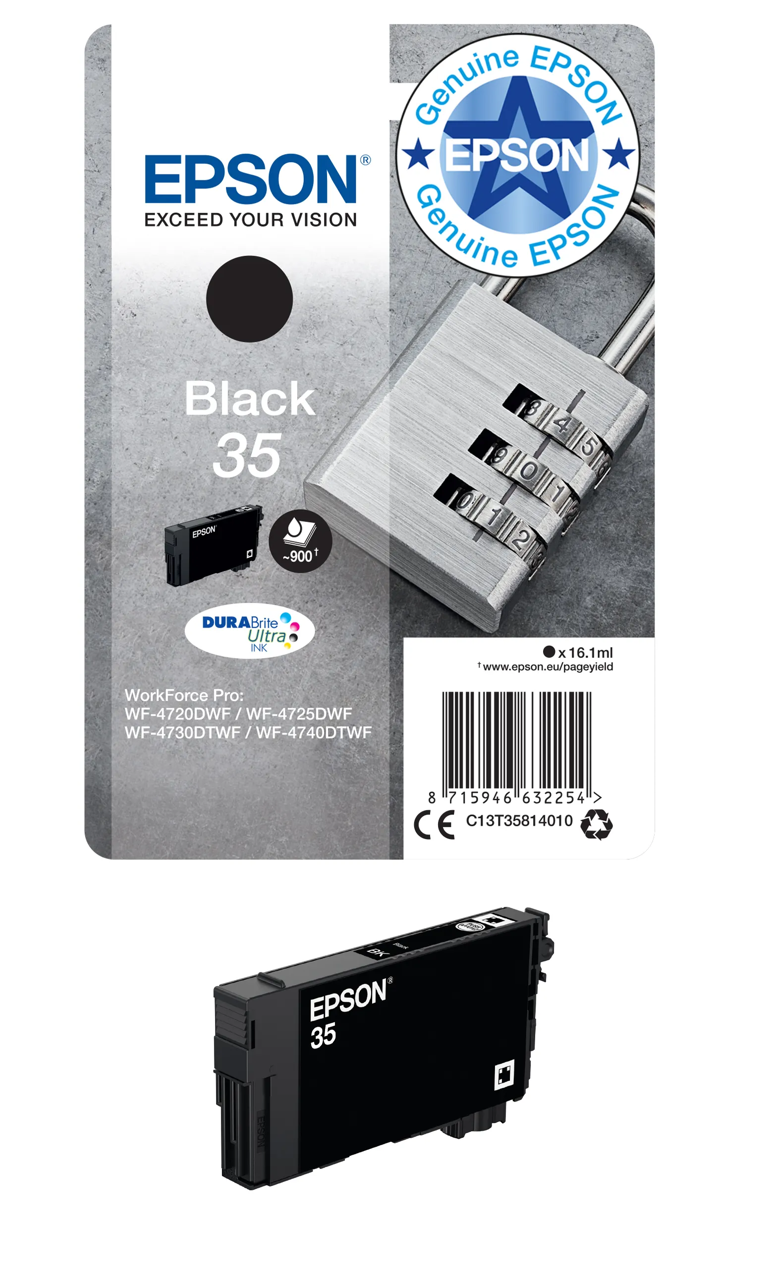 Epson Padlock 35 -mustekasetti, 16.1 ml, musta