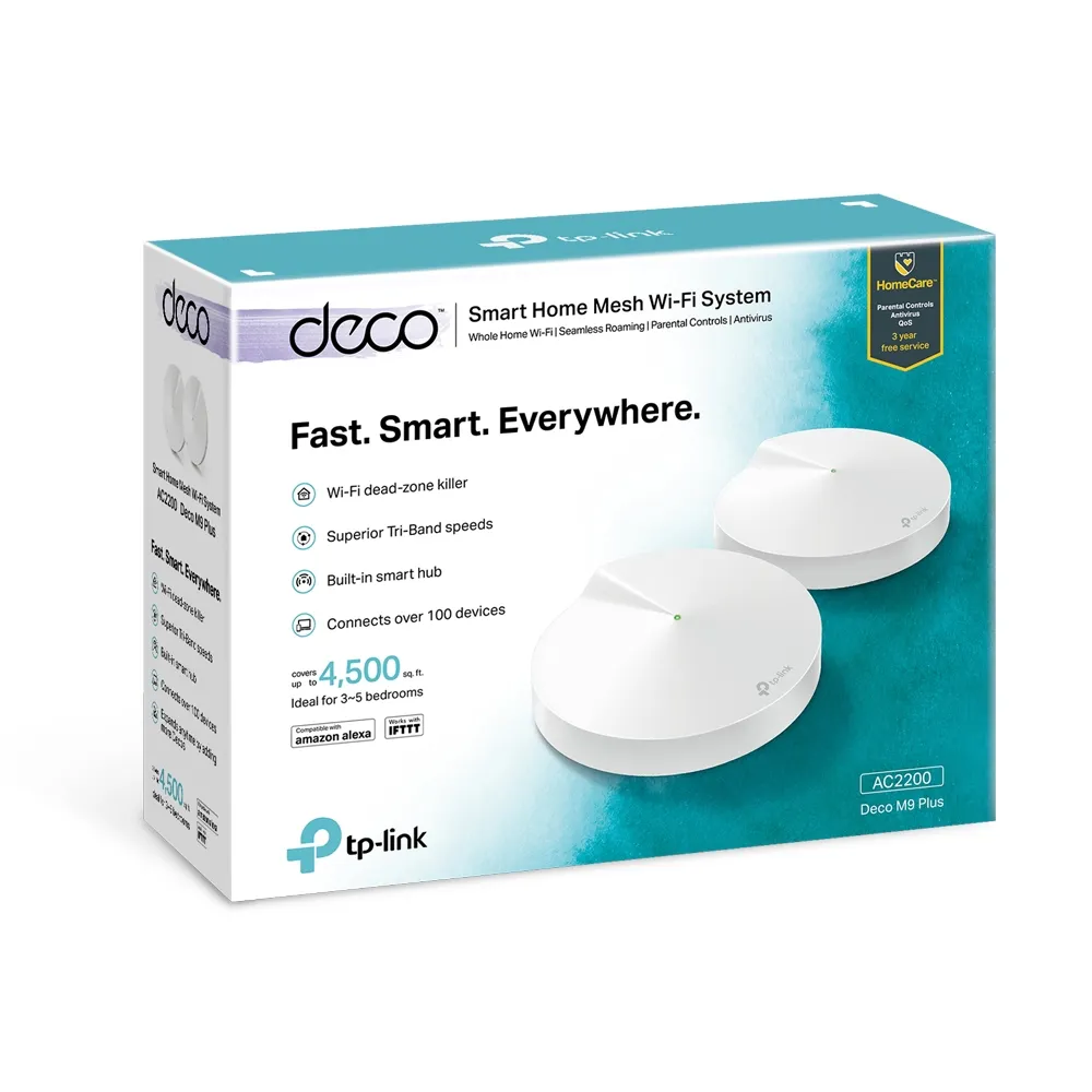 TP-Link Deco M9 Plus, AC2200, Dual-Band, Wi-Fi 5 - Mesh system, 2-pack