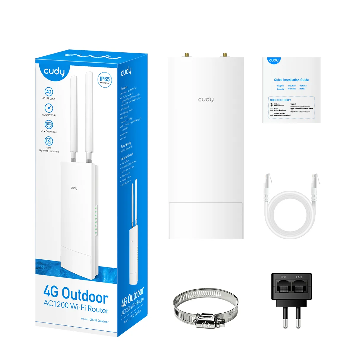 CUDY 4G Router LT500 Outdoor CAT4/WF5 AC1200 IP65
