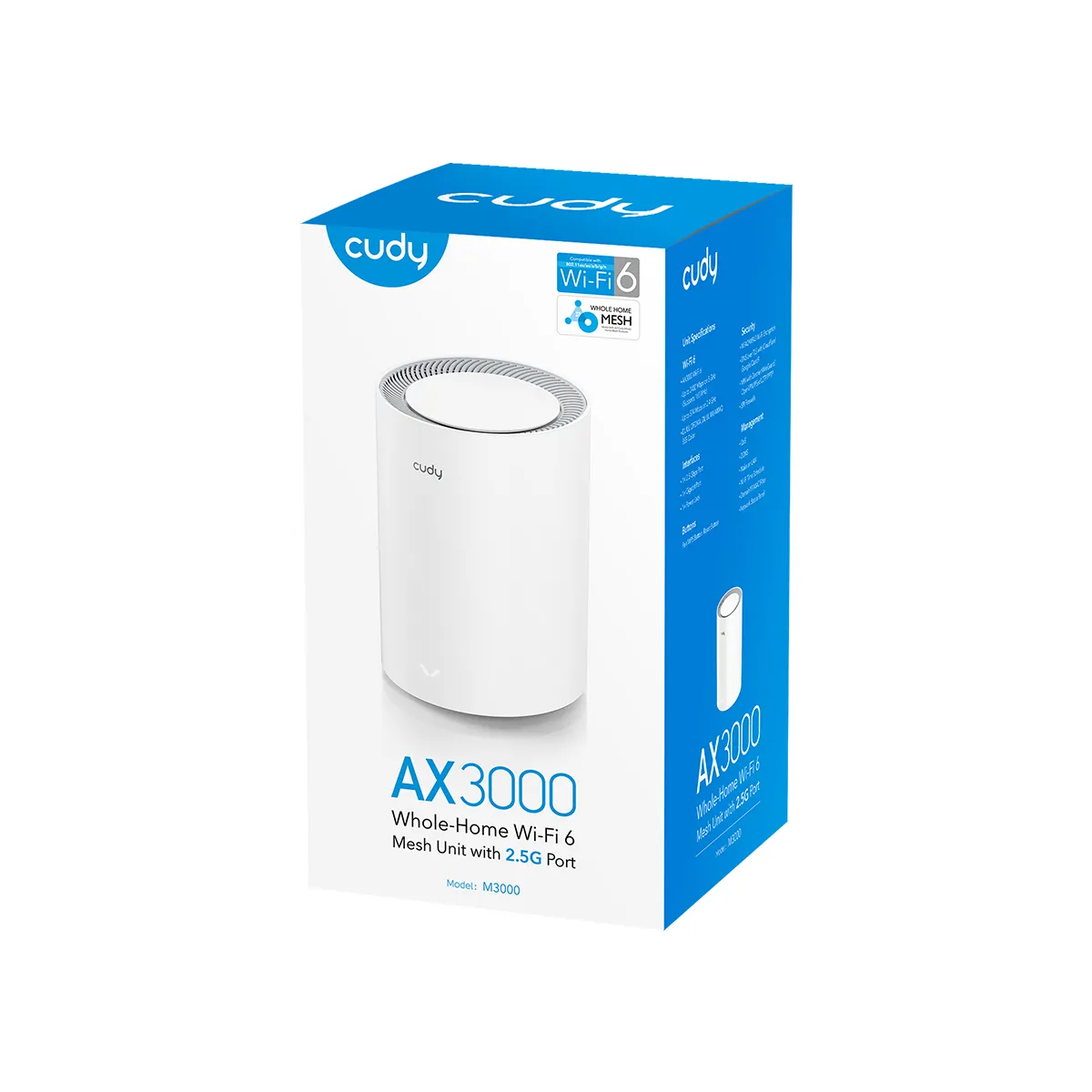 Cudy M3000 -mesh WiFi -j&auml;rjestelm&auml;, Wi-Fi 6, AX3000, Dual-band, 1 kpl, valkoinen