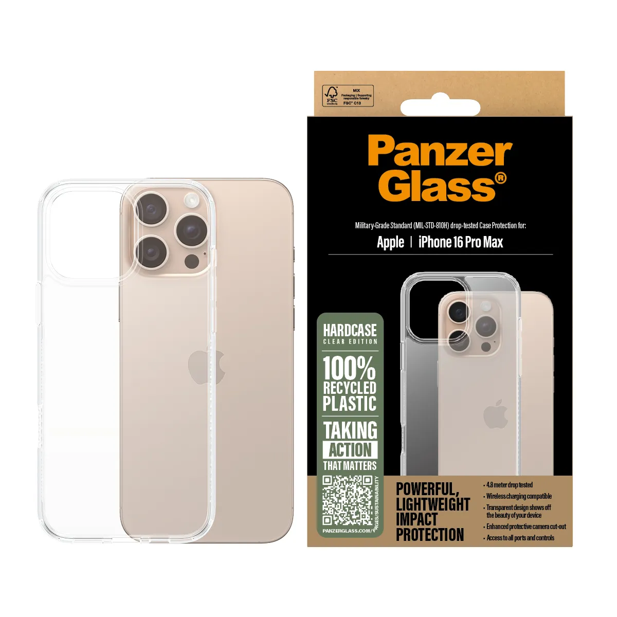 PanzerGlass iPhone 16 Pro HardCase skal, Transparent