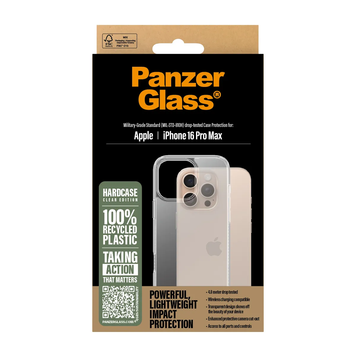 PanzerGlass iPhone 16 Pro HardCase skal, Transparent