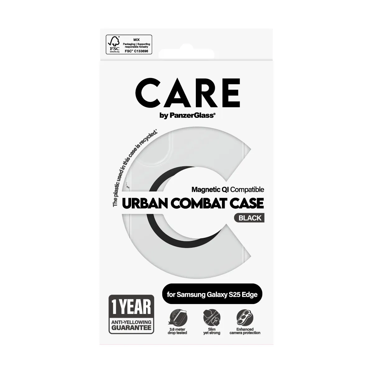PanzerGlass CARE Urban Case for Galaxy S25 Edge, Clear / Black
