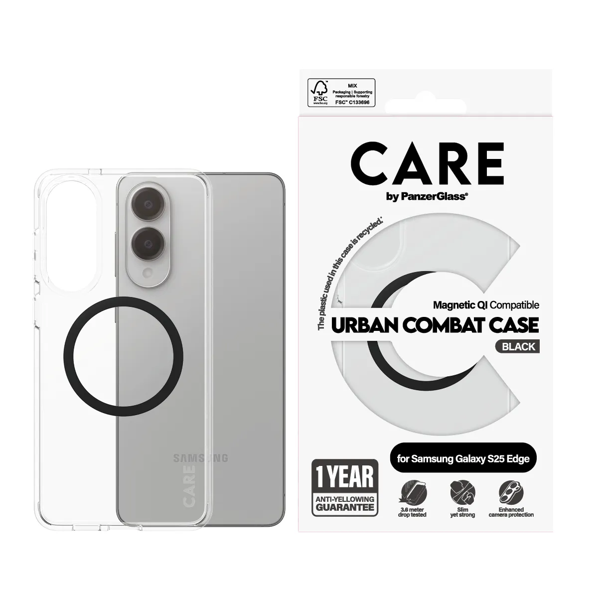 PanzerGlass CARE Urban Case for Galaxy S25 Edge, Clear / Black