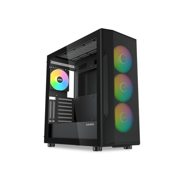 SAMA S40 midi-tower chassi med f&ouml;nster och RGB-belysning, svart