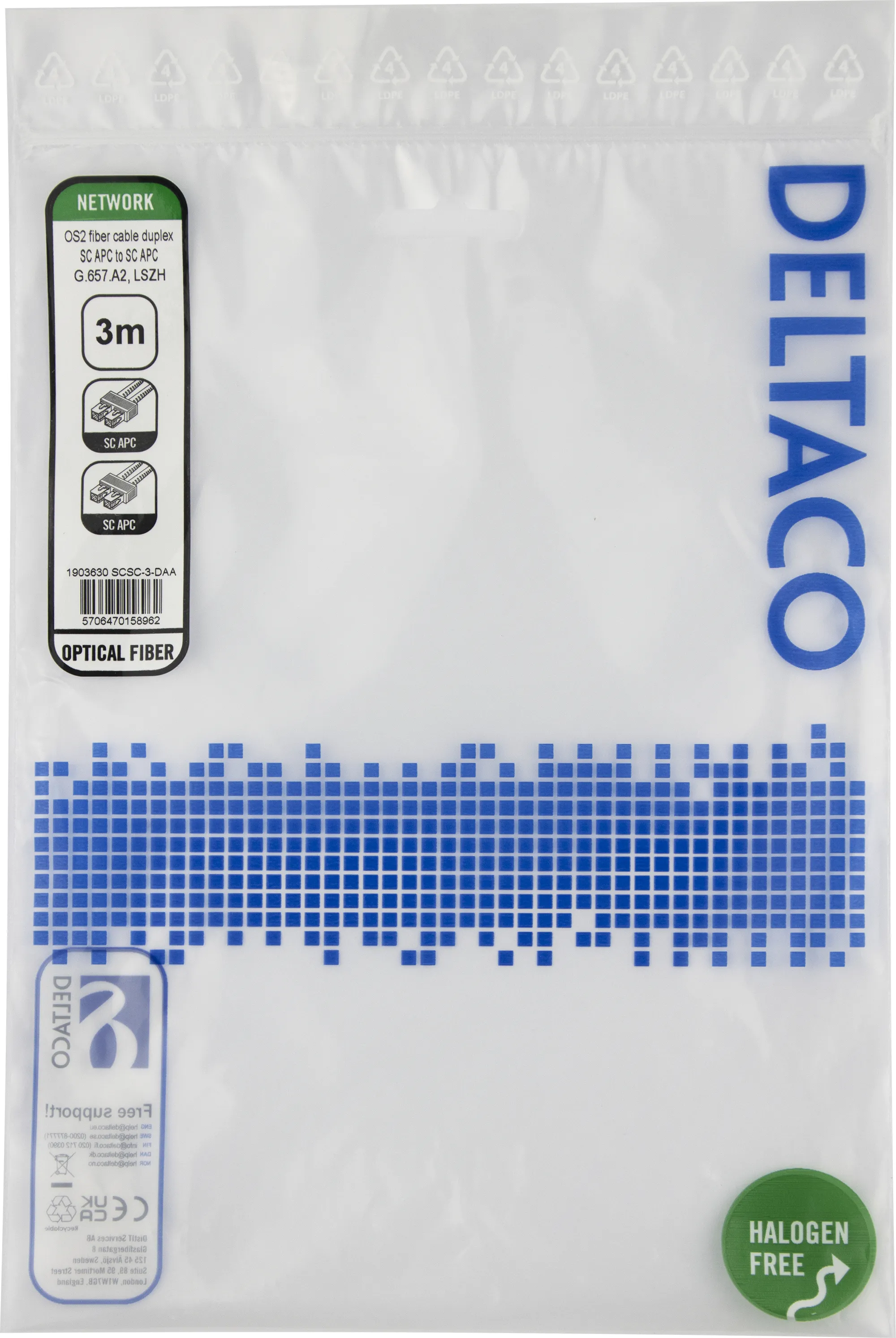 Deltaco OS2 LSZH SC-SC 3m -valokuitukaapeli, keltainen