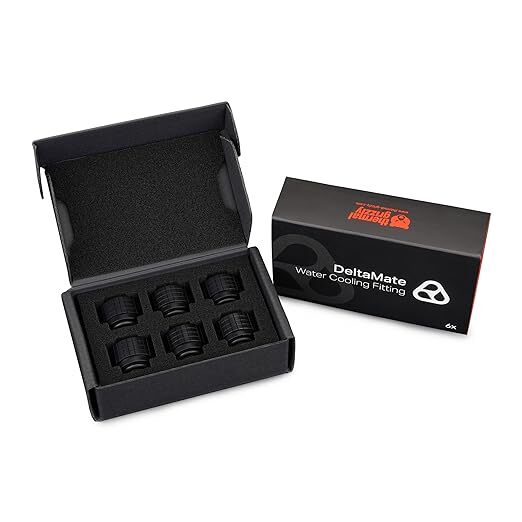 Thermal Grizzly DeltaMate HT16, Hard Tube Fitting, 6-pack, Matte Black