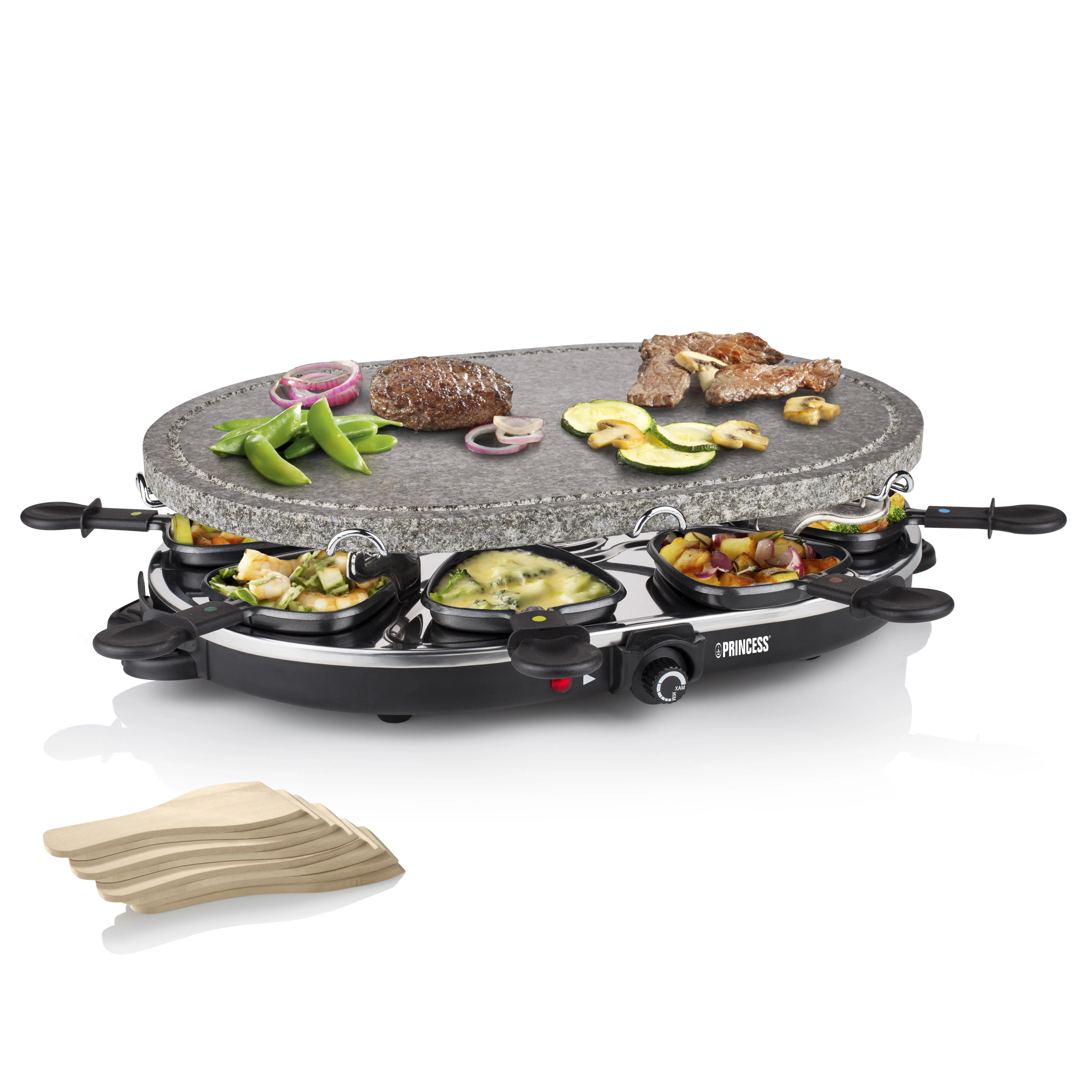 Princess Classic Stone &amp; Raclette Set Electric Raclette and Stone Grill, 1200 W, 8 Persons, Black