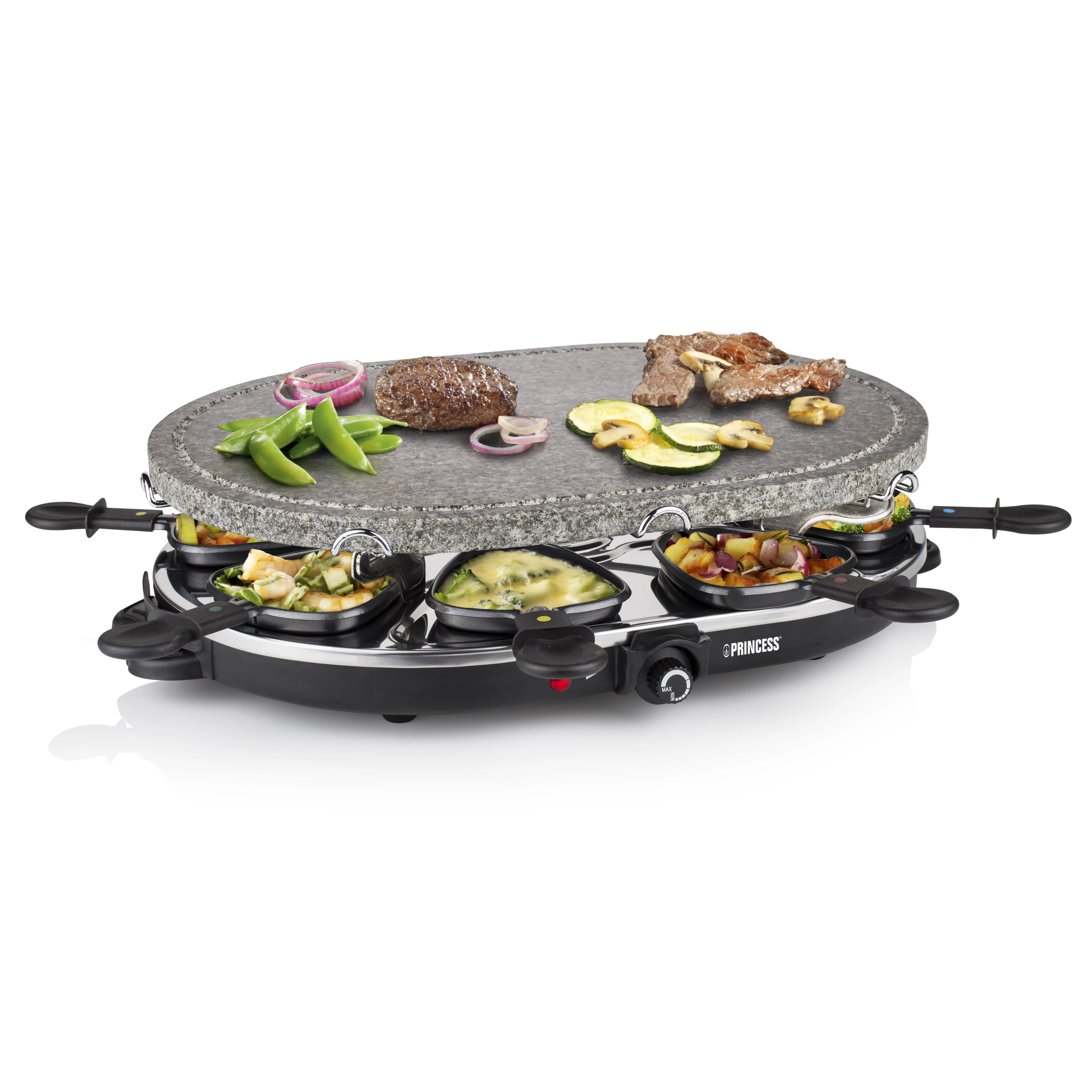 Princess Classic Stone & Raclette Set Electric Raclette and Stone Grill, 1200 W, 8 Persons, Black