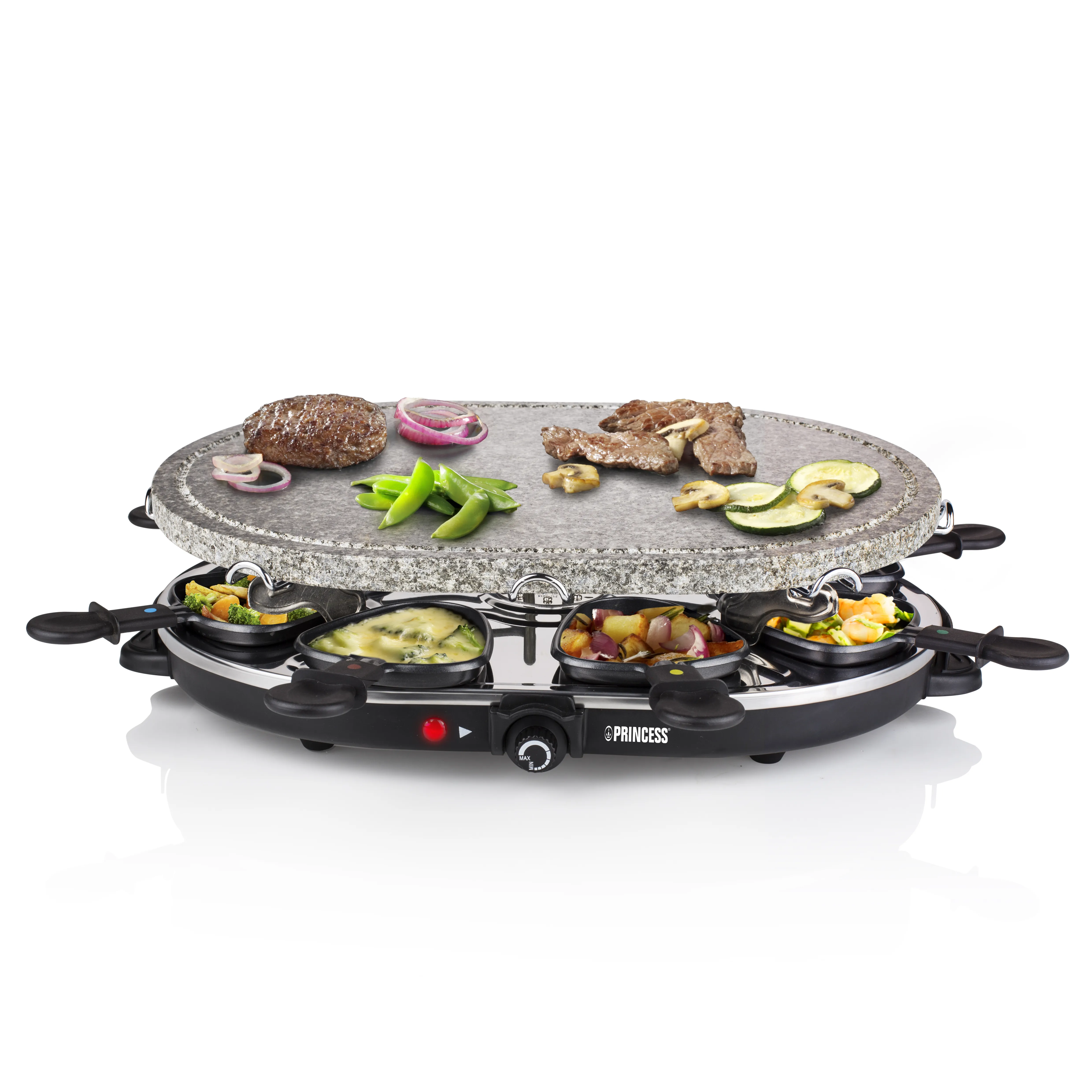 Princess Classic Stone &amp; Raclette Set Electric Raclette and Stone Grill, 1200 W, 8 Persons, Black