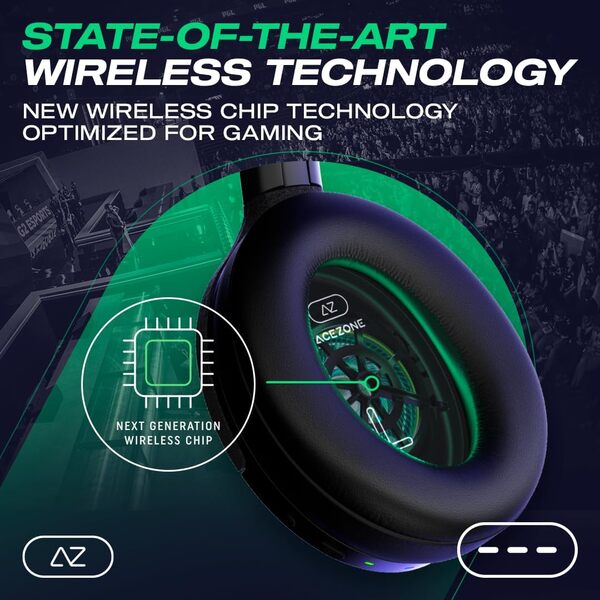 AceZone A-Spire Hybrid ANC tr&aring;dl&ouml;s gaming headset, svart, gr&ouml;n