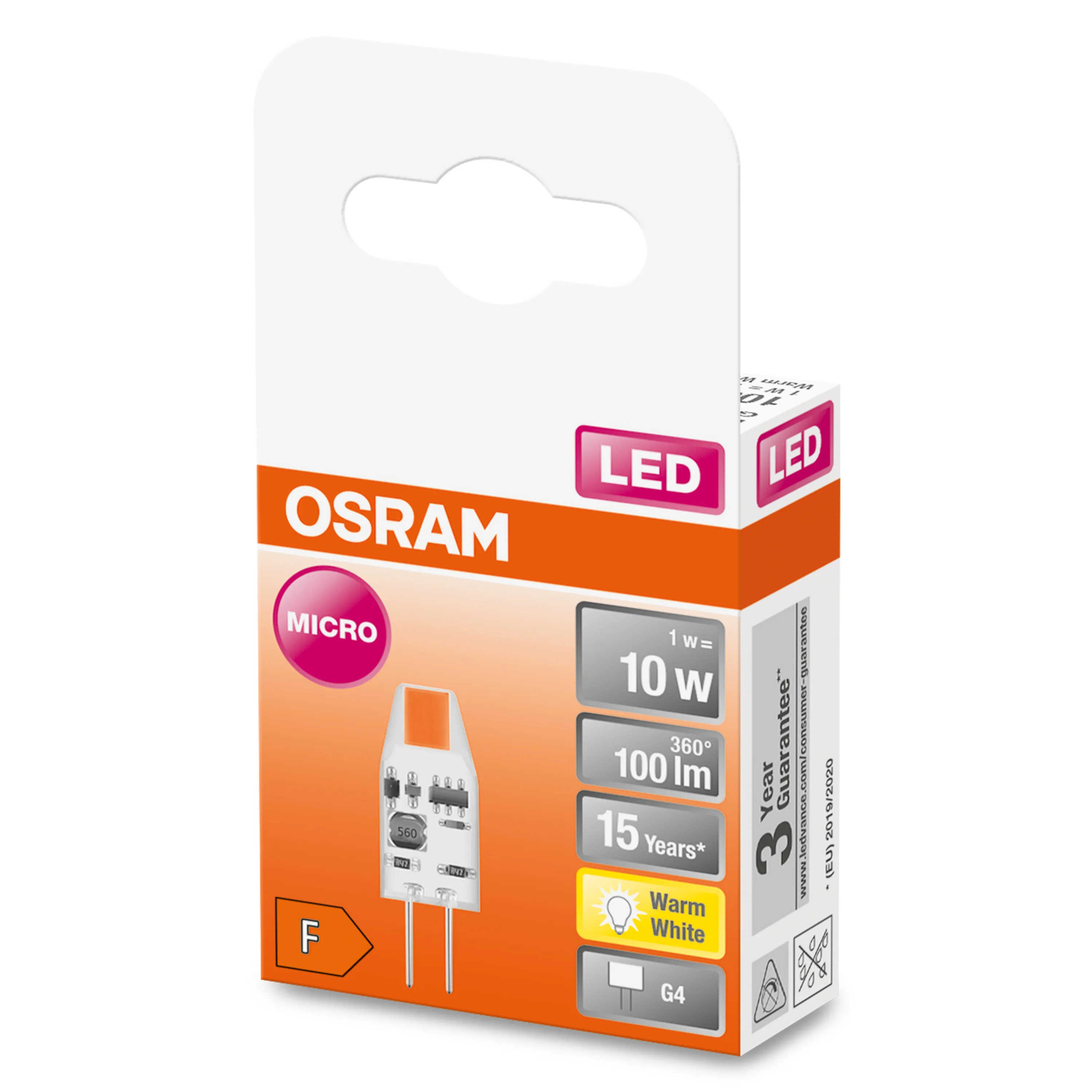 OSRAM Light-Emitting Diode PIN Micro 1 Watt 2700 Kelvin G4 12 Volts Clear