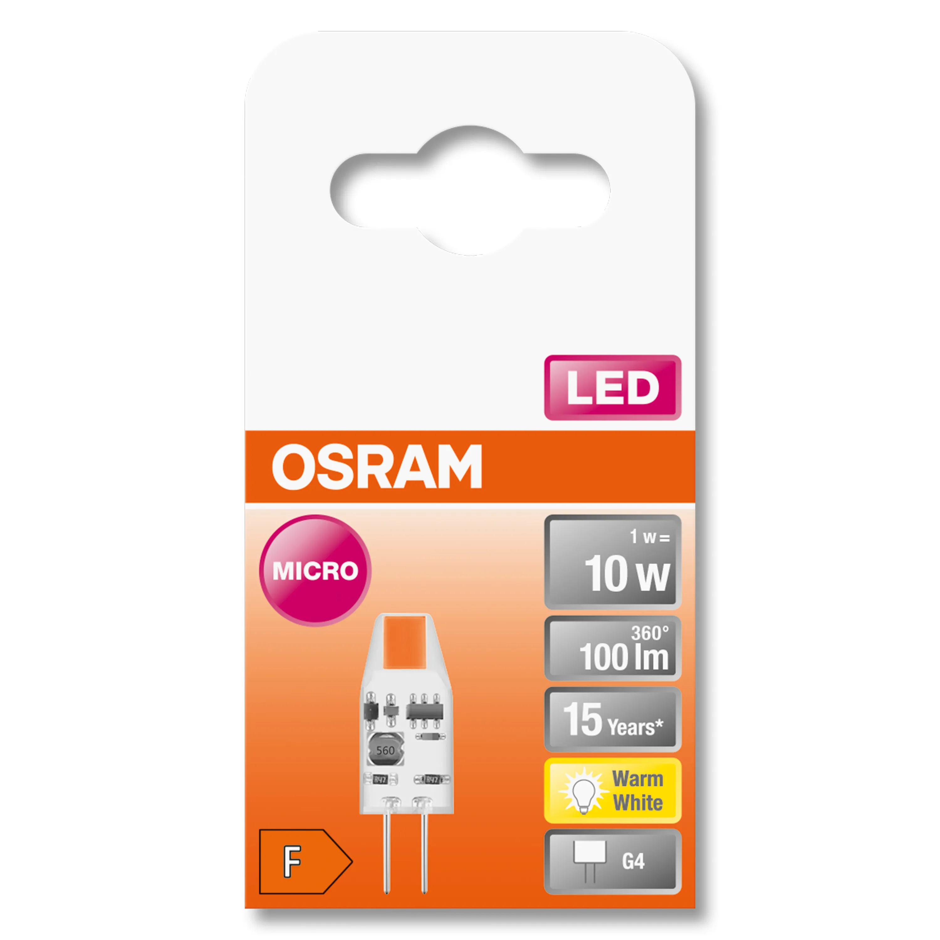 OSRAM Light-Emitting Diode PIN Micro 1 Watt 2700 Kelvin G4 12 Volts Clear