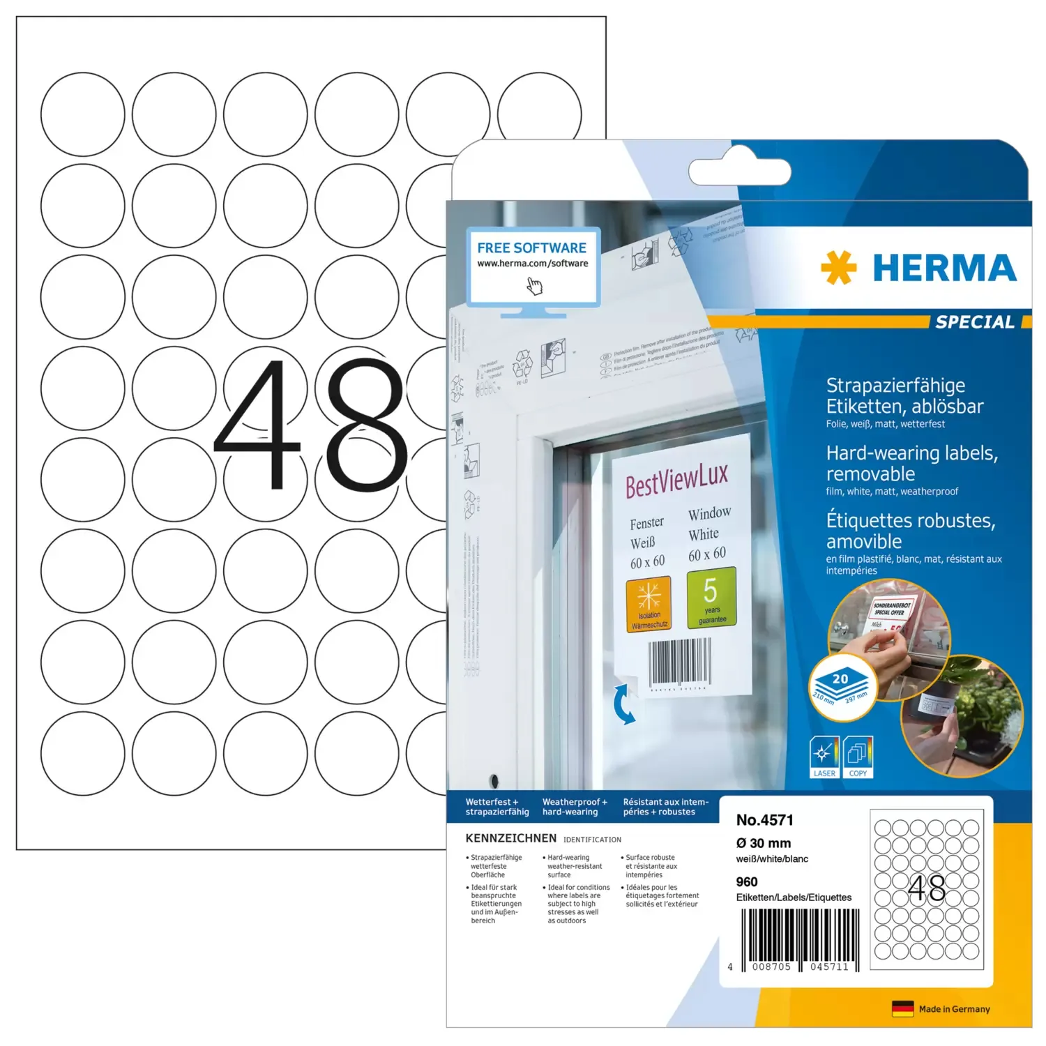 Herma label removable weather-resistant &oslash;30 (960)