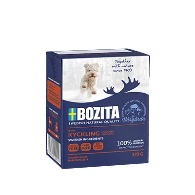Bozita Chunks in Jelly with Chicken, Wet food for dogs, Adult, Grain Free, 370g