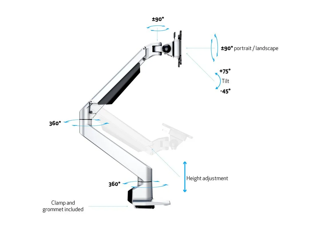Multibrackets M VESA Gas Lift Arm Single ,-monitor arm, silver, 15&quot;-32&quot;, 10kg