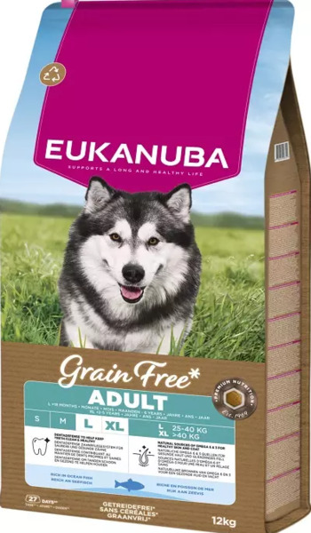 EUKANUBA Grain Free Adult Large & Extra Large Breed Ocean Fish, Dry food for dogs, 12kg
