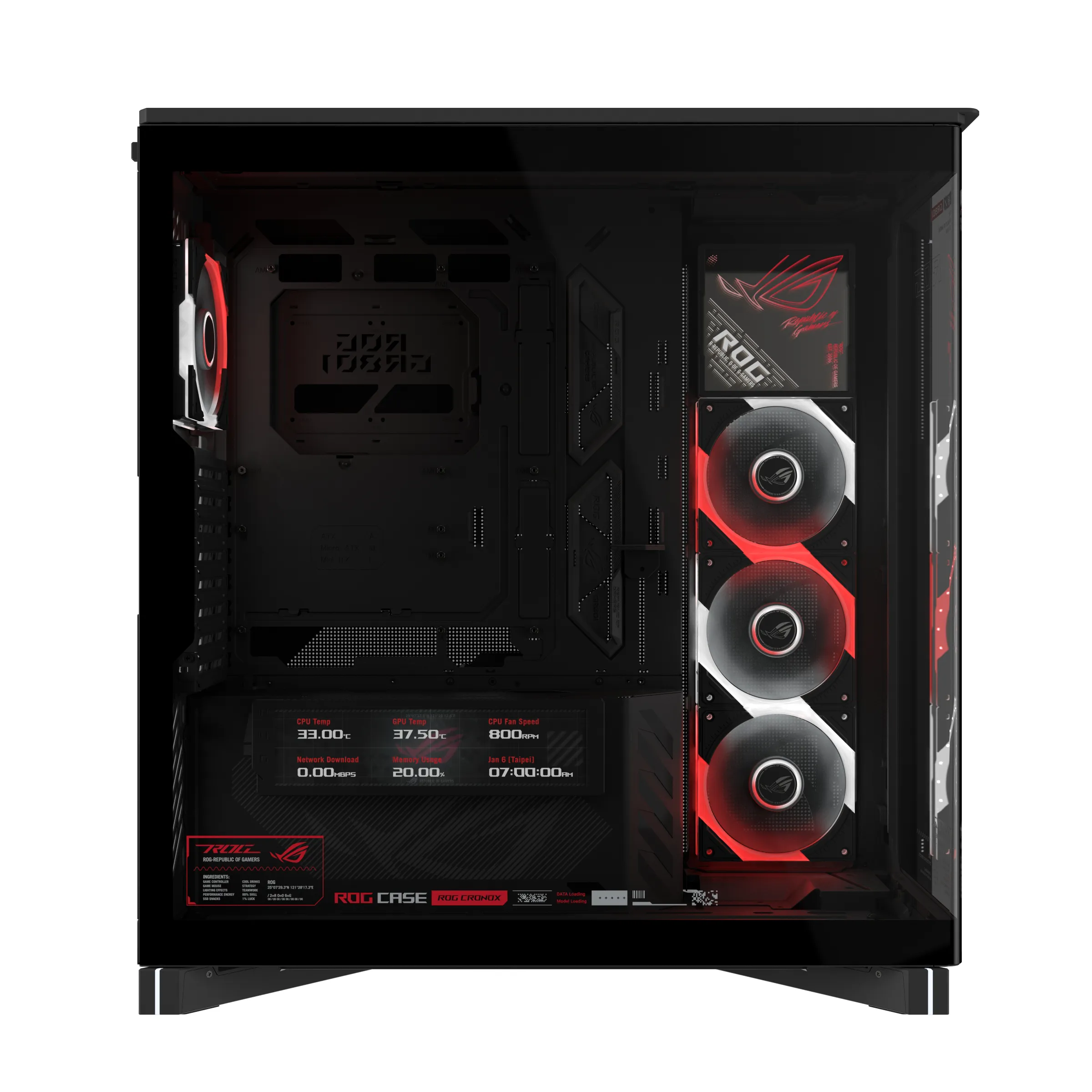 ASUS ROG Cronox GR801 Midi-Tower Case with window and RGB lighting, Black
