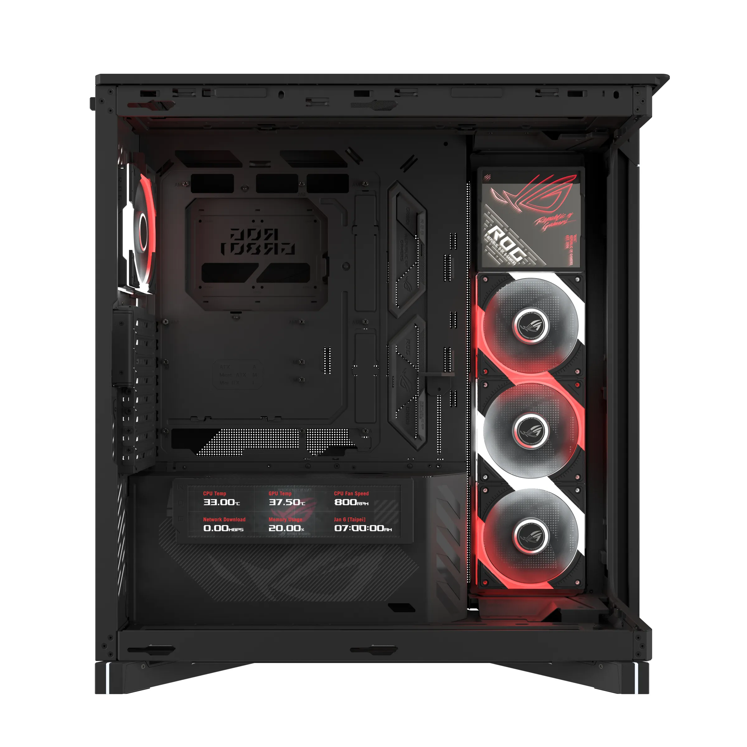 ASUS ROG Cronox GR801 Midi-Tower Case with window and RGB lighting, Black