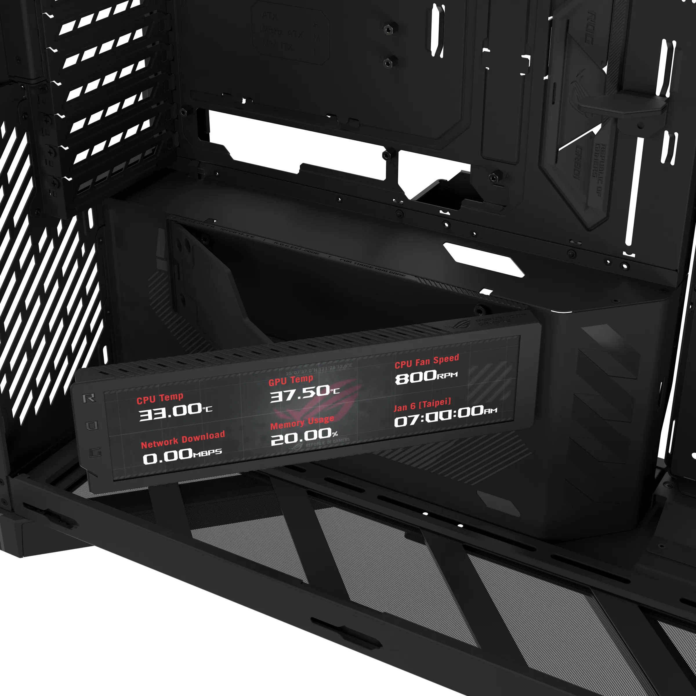 ASUS ROG Cronox GR801 Midi-Tower Case with window and RGB lighting, Black