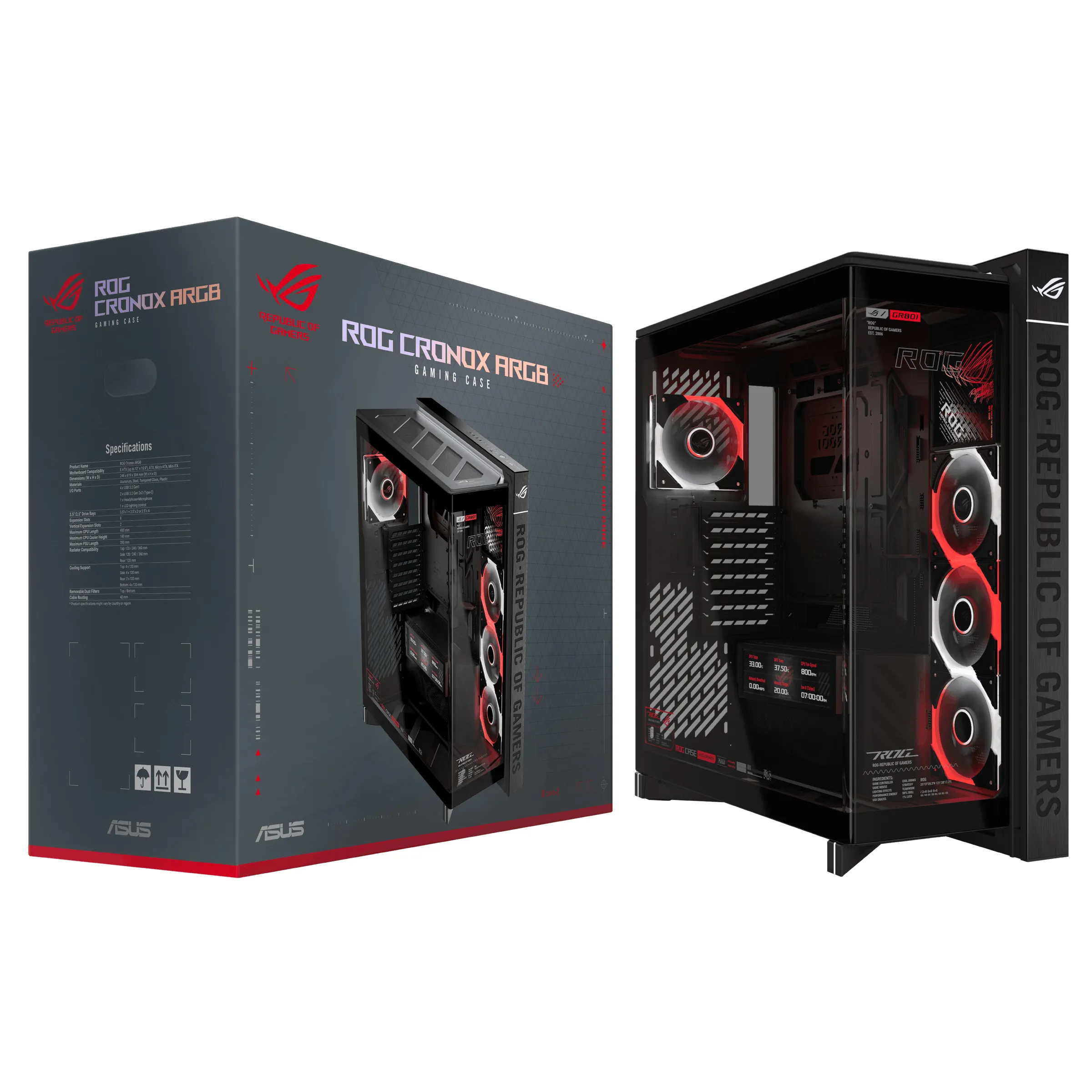 ASUS ROG Cronox GR801 Midi-Tower Case with window and RGB lighting, Black