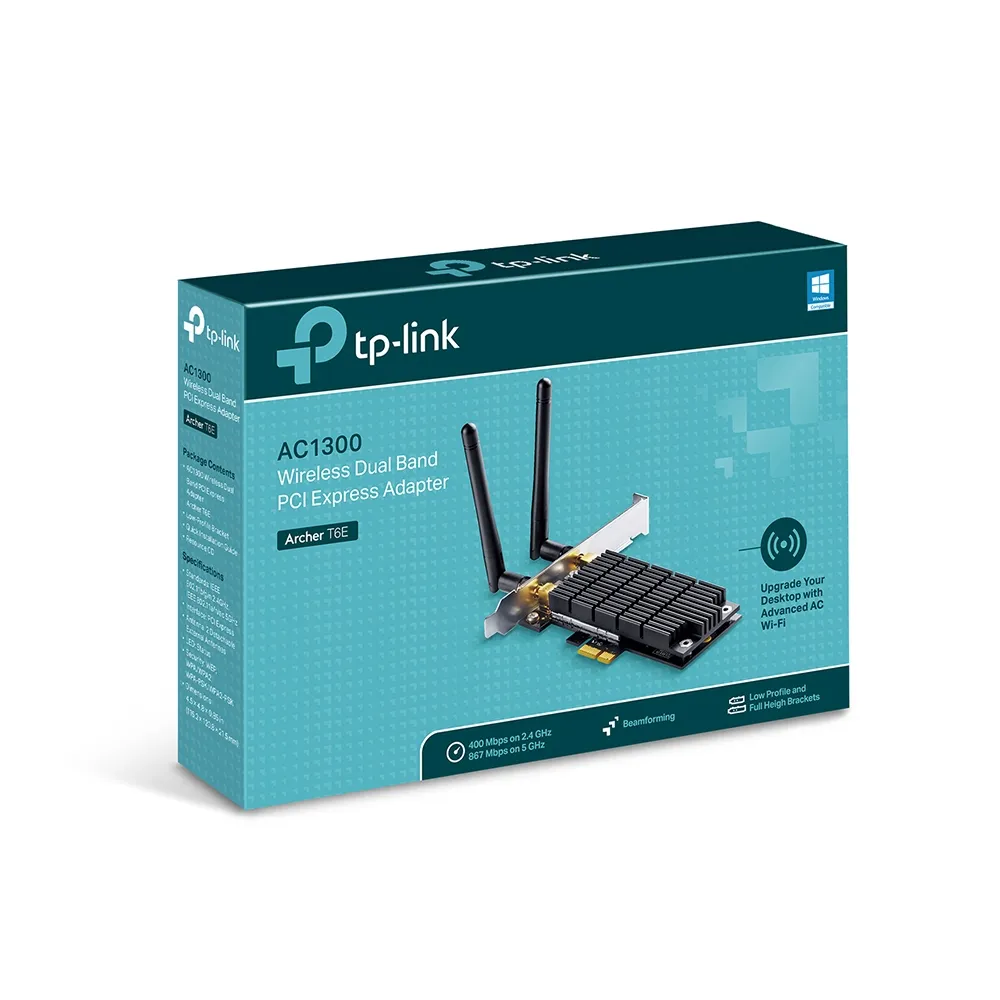 TP-Link Archer T6E, tr&aring;dl&ouml;st PCI-E n&auml;tverkskort, 802.11ac, 2,4/5GHz
