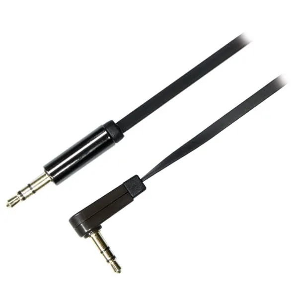 Deltaco 90° Flat 3.5mm – 3.5mm - audio cable, male/male, 2 m, Black