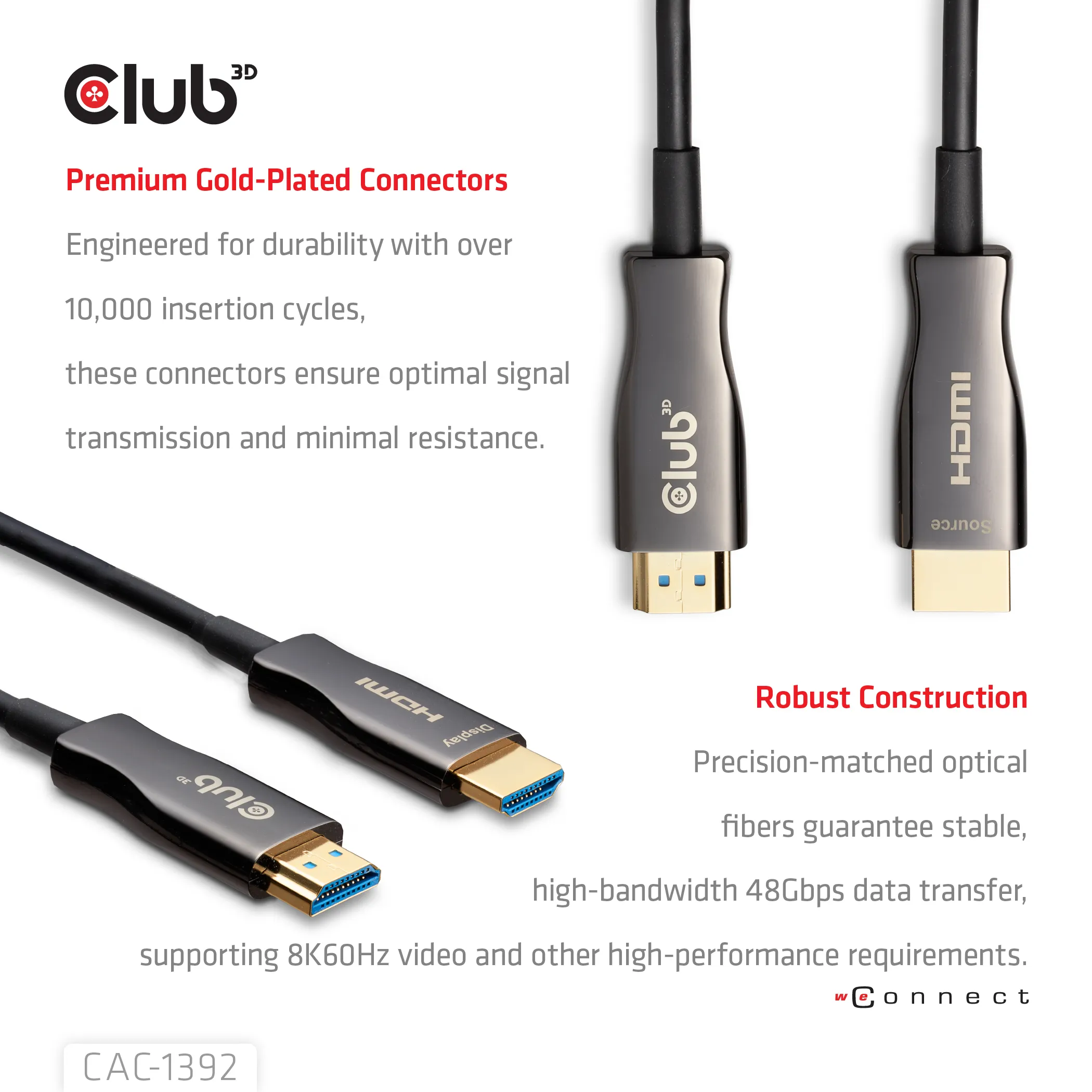 Club 3D CAC-1392 HDMI 2.1 Hybrid Active Optical -kaapeli, jossa 8K 60 Hz, 30 m, musta