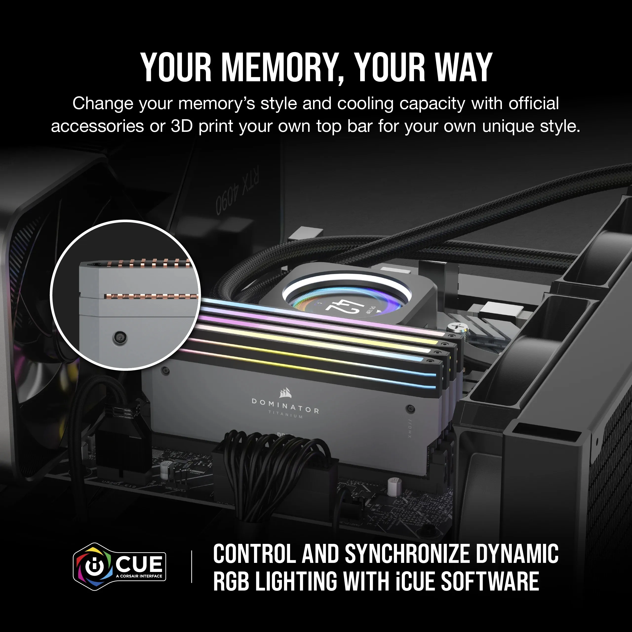 Corsair DOMINATOR TITANIUM RGB 64 Gt (2 x 32 Gt) DDR5 6000 MHz, CL30 -muisti, harmaa (EXPO)