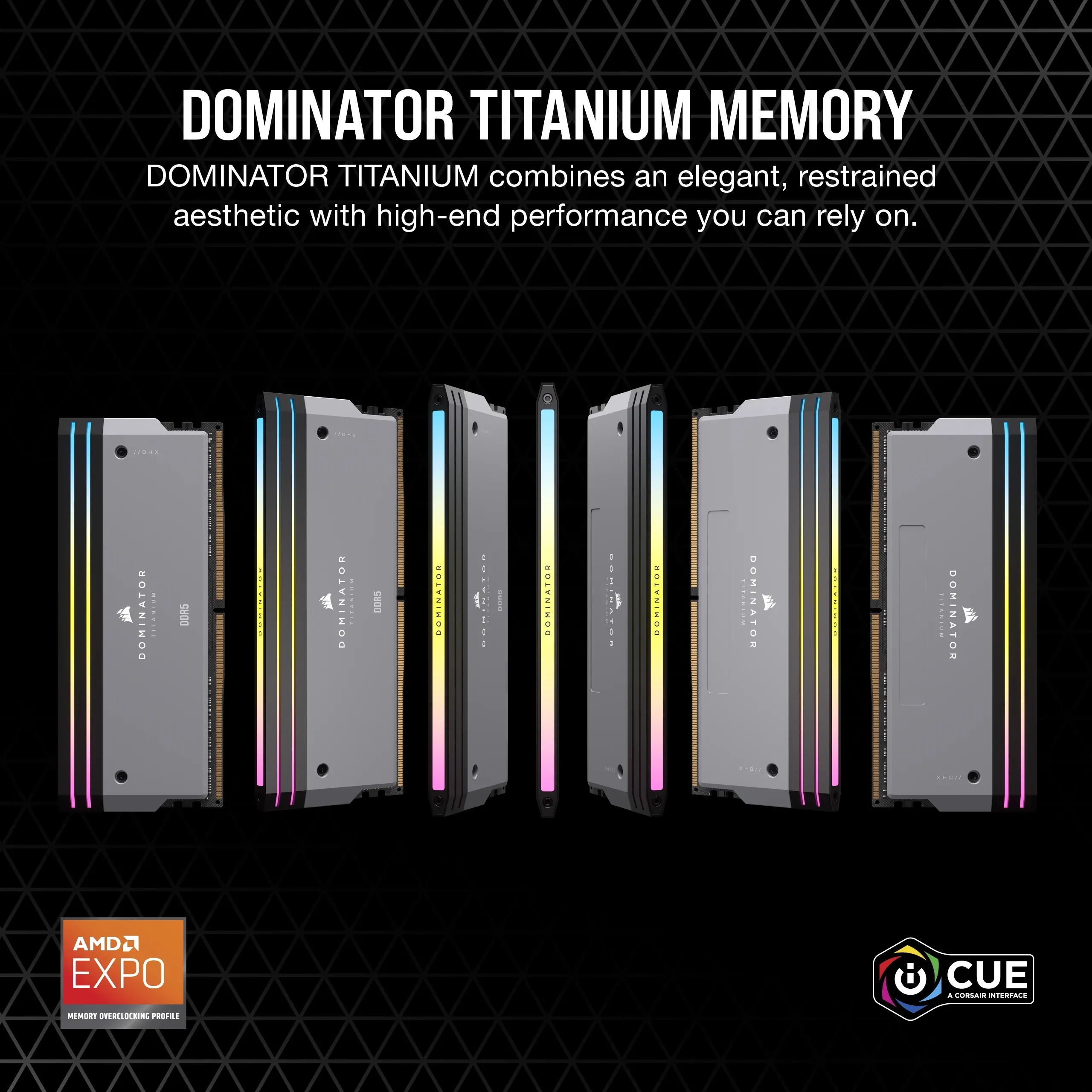 Corsair DOMINATOR TITANIUM RGB 64 Gt (2 x 32 Gt) DDR5 6000 MHz, CL30 -muisti, harmaa (EXPO)