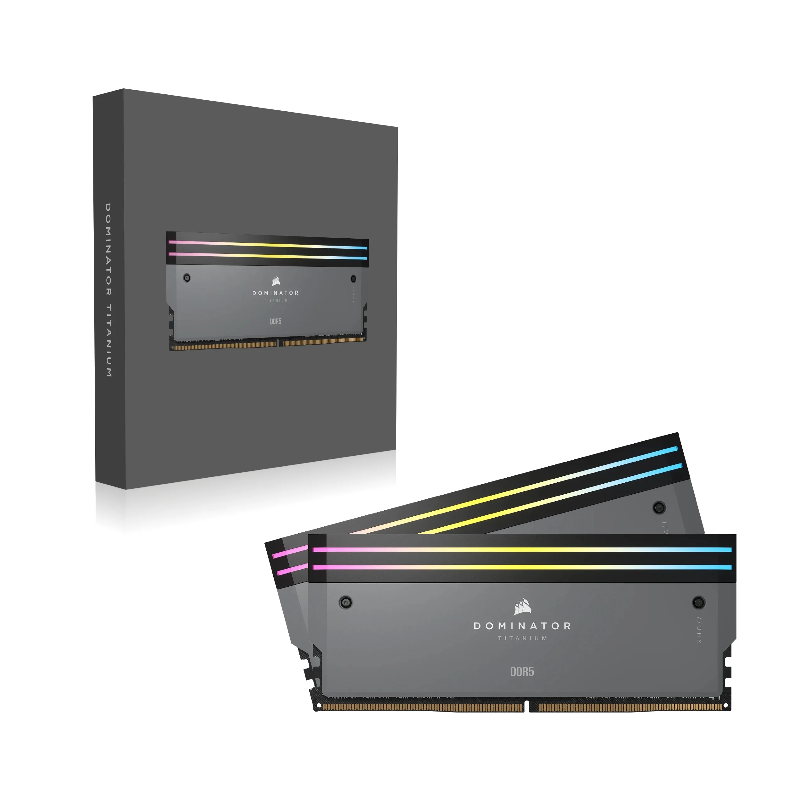 Corsair DOMINATOR TITANIUM RGB 64 Gt (2 x 32 Gt) DDR5 6000 MHz, CL30 -muisti, harmaa (EXPO)