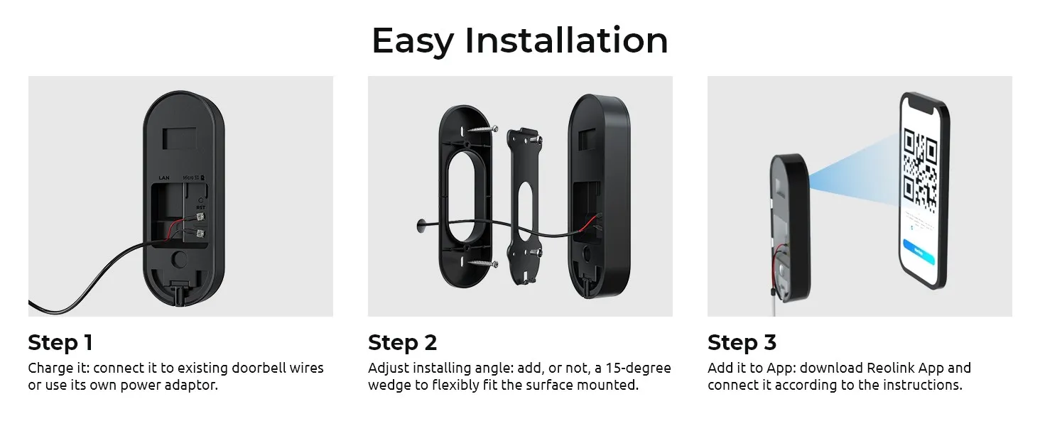 Reolink Video Doorbell WiFi - Black 2K 4MP Wired &amp; Battery -Ovikellokamera