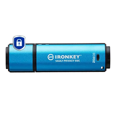 Kingston IronKey Vault Privacy 50C USB-C 3.2 Gen 1 256GB memory stick, Black/Blue
