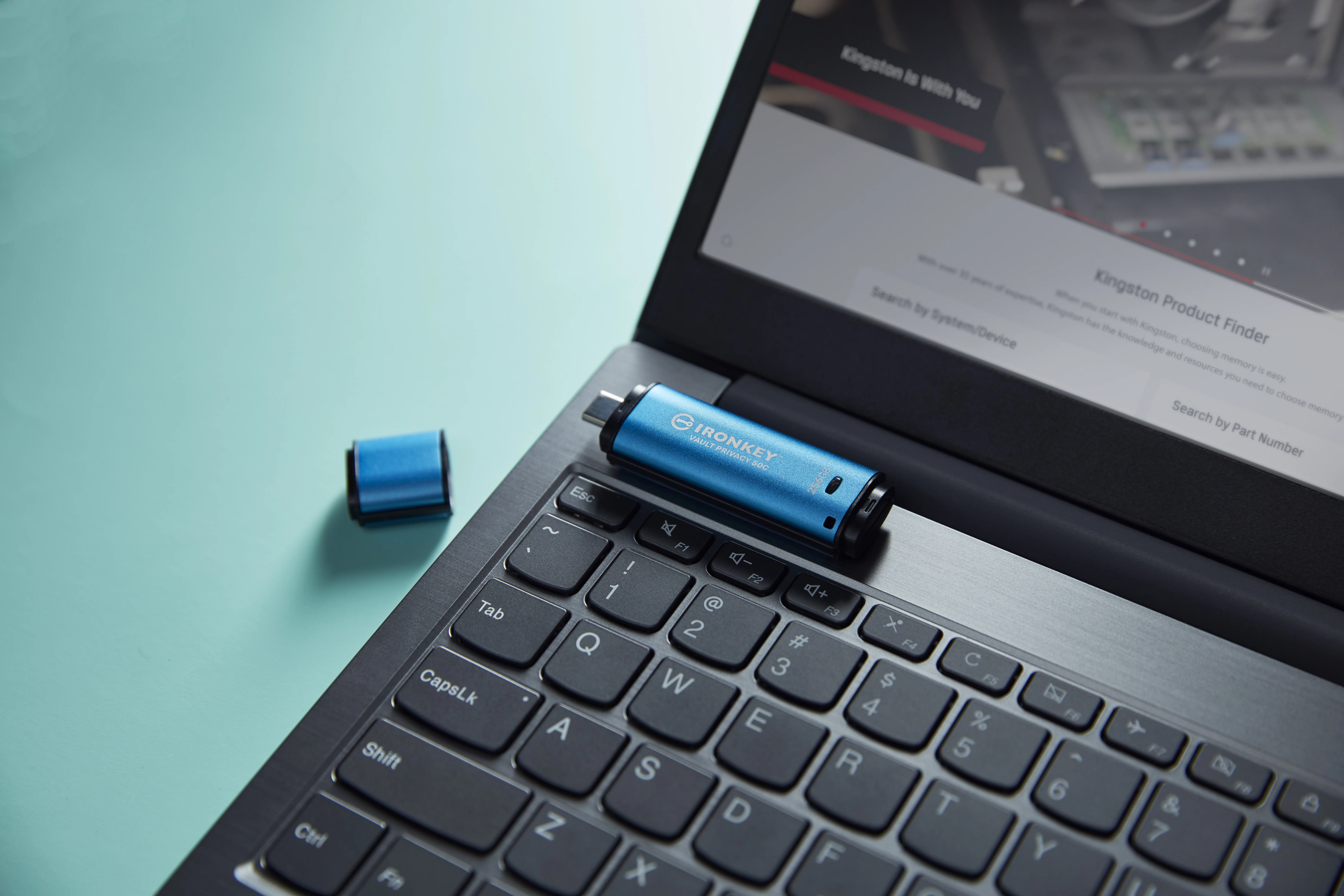 Kingston IronKey Vault Privacy 50C USB-C 3.2 Gen 1 256GB memory stick, Black/Blue