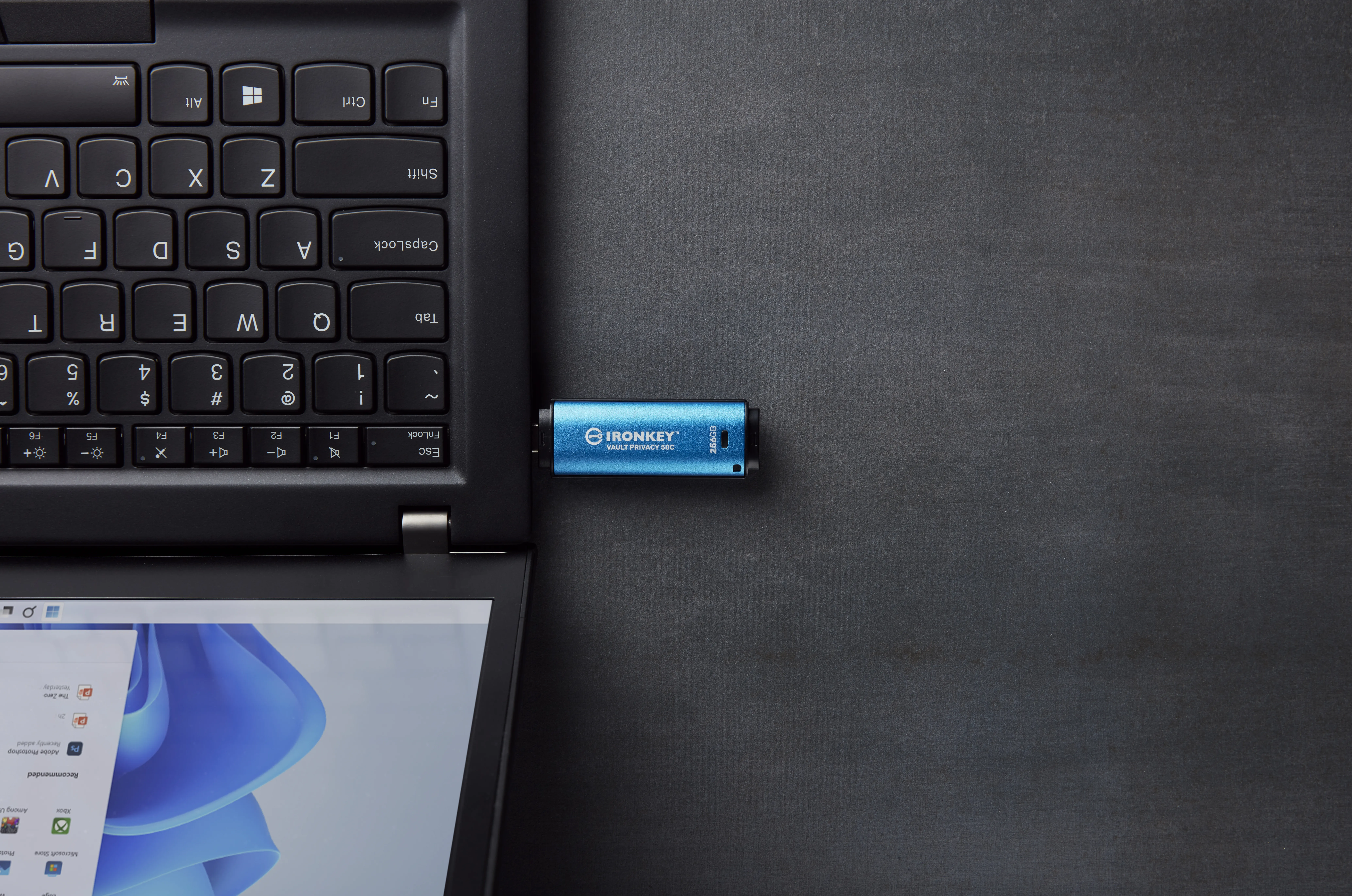 Kingston IronKey Vault Privacy 50C USB-C 3.2 Gen 1 256GB memory stick, Black/Blue