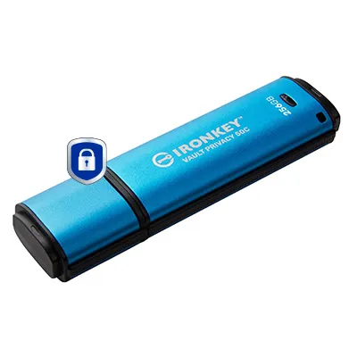Kingston IronKey Vault Privacy 50C USB-C 3.2 Gen 1 256GB memory stick, Black/Blue