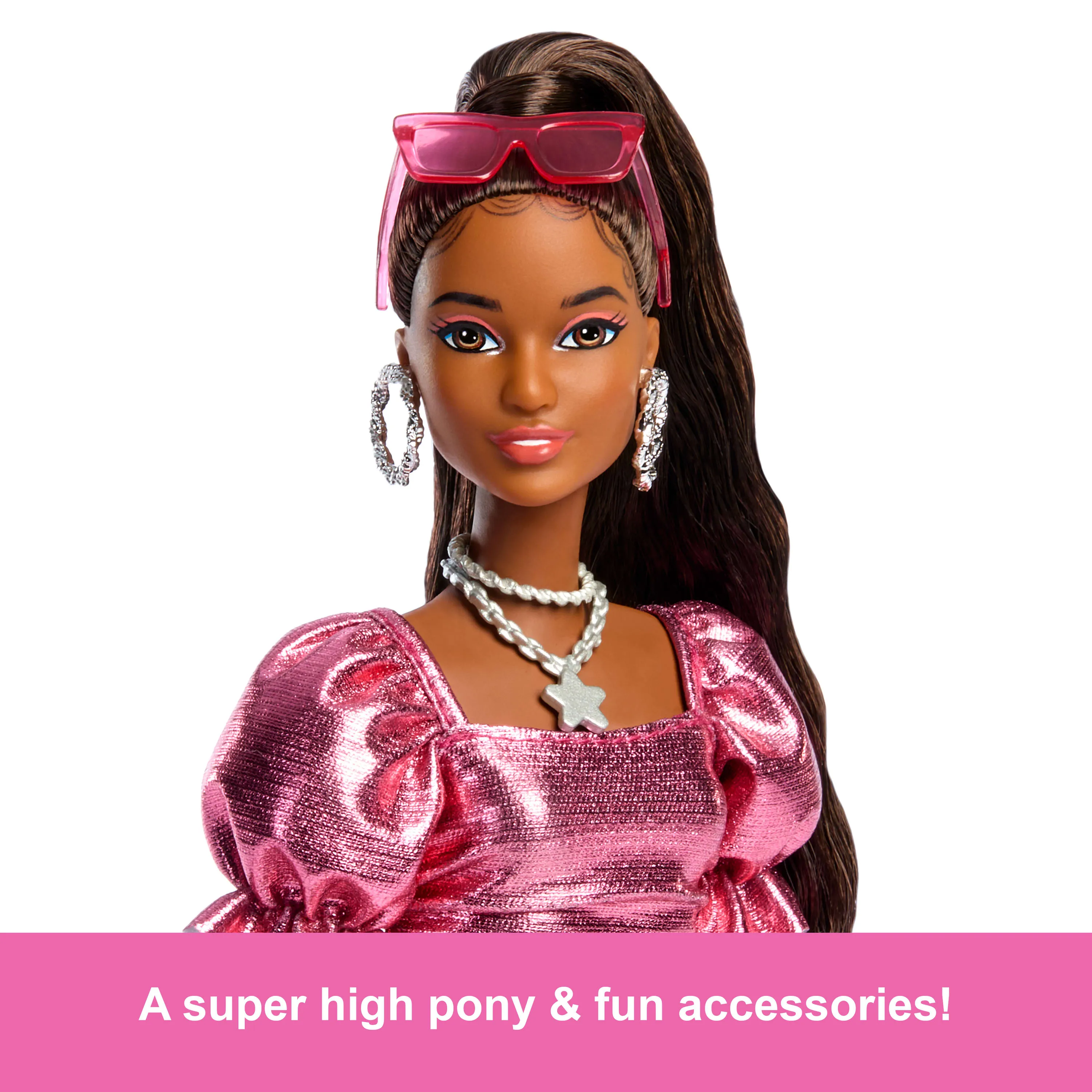 Barbie Barbie Deluxe Style in pink metallic outfit, toy figure