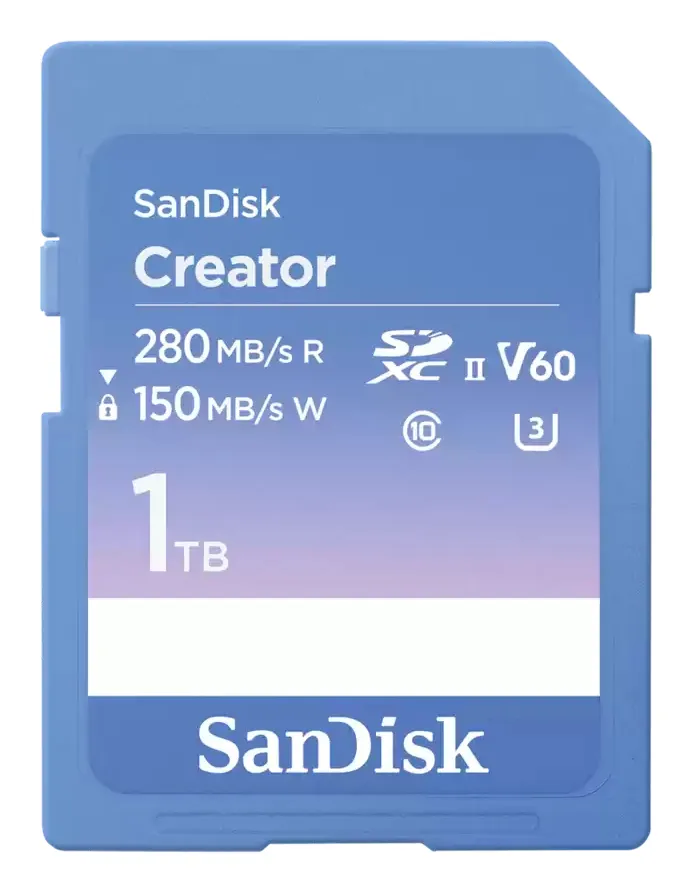 SanDisk Creator 1TB SDXC UHS-II U3 V60 card, Blue