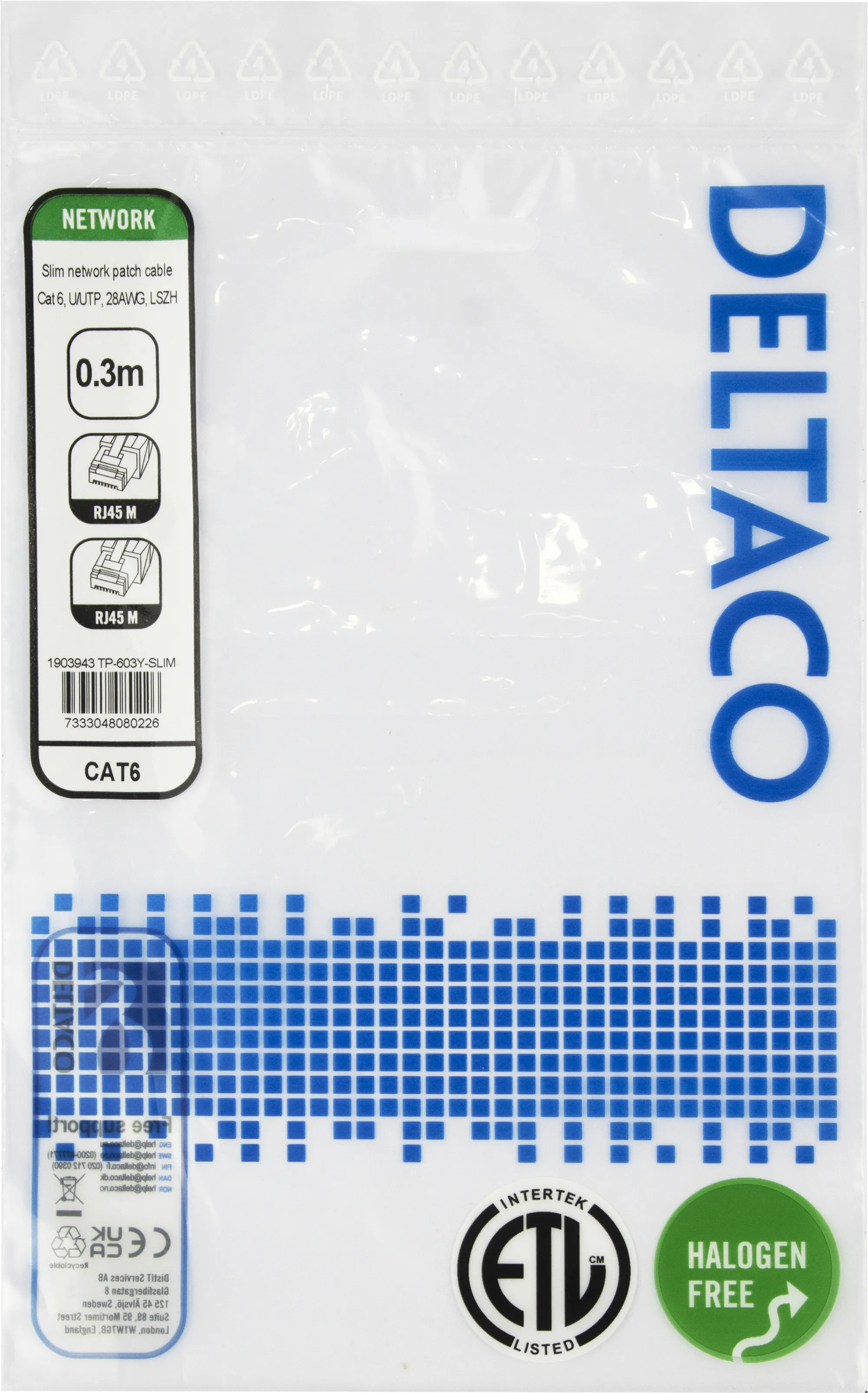 Deltaco Cat6 UTP RJ45 0.3m -verkkokaapeli, keltainen