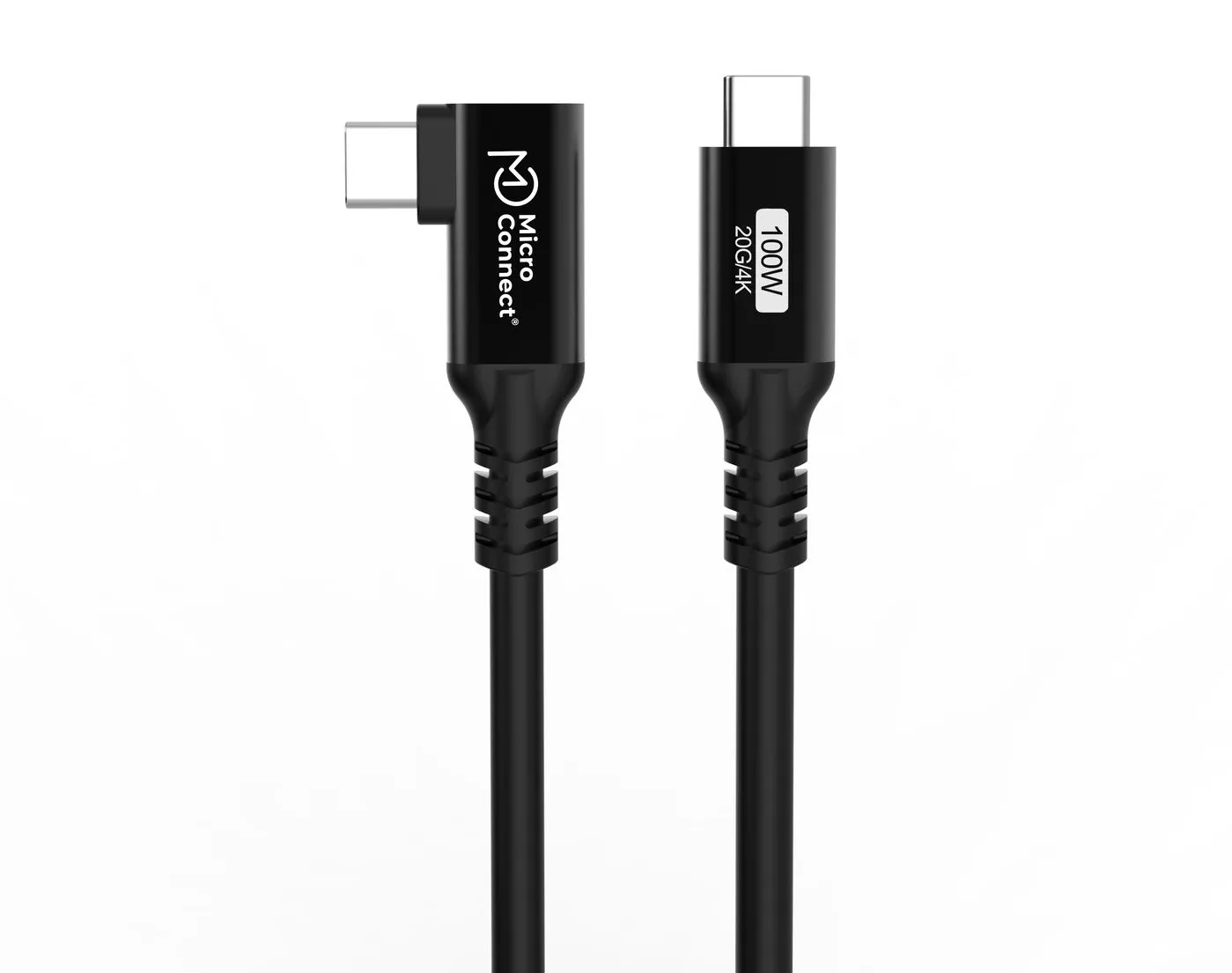 MicroConnect Premium USB-C -kaapeli kulmaliitoksella, 100W, 20Gbps, USB 3.2 Gen 2x2, 0.5m, Musta
