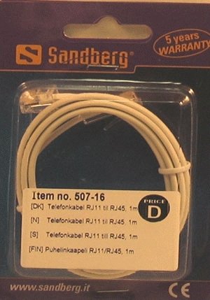 Telephone cable, RJ11-RJ45, 1m