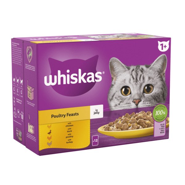 Whiskas Poultry Feasts in Jelly, Kissan m&auml;rk&auml;ruoka, Adult, 80 x 85 g