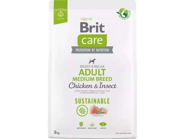 Brit Care Sustainable Adult Medium Breed Chicken & Insect, Koiran kuivaruoka, Herkkä ruoansulatus, 3 kg