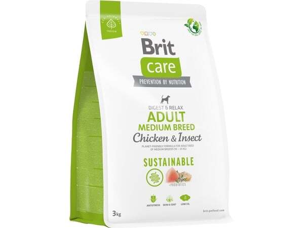 Brit Care Sustainable Adult Medium Breed Chicken &amp; Insect, Dry food for dogs, Sensitive digestion, 3kg